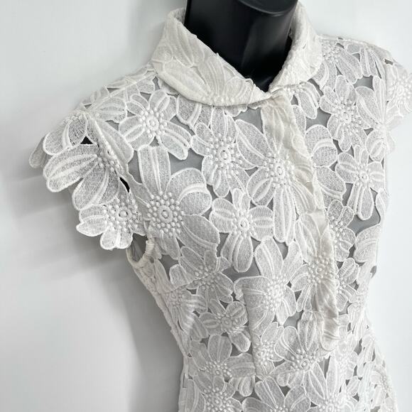 Summersun Silk Blend Floral Embroidered Cut Out Dress Sz M White Side Zip Snaps - Picture 2 of 14